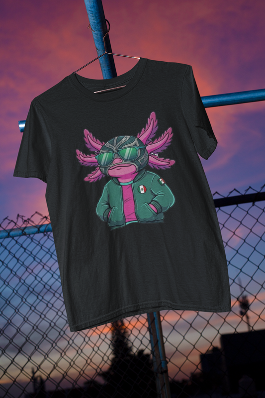 KROMA Playera Negra y Blanca — Ajolote Luchador | Cyber-México Streetwear