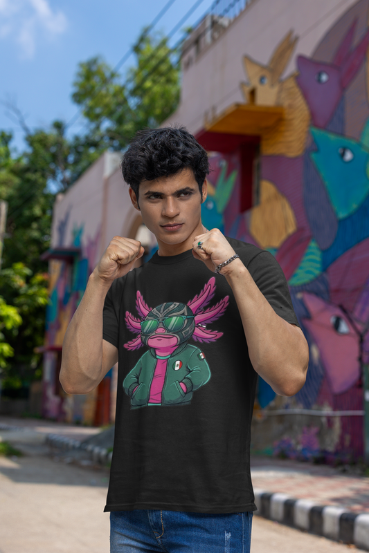 KROMA Playera  Negra y Blanca — Ajolote Luchador | Cyber-México Streetwear
