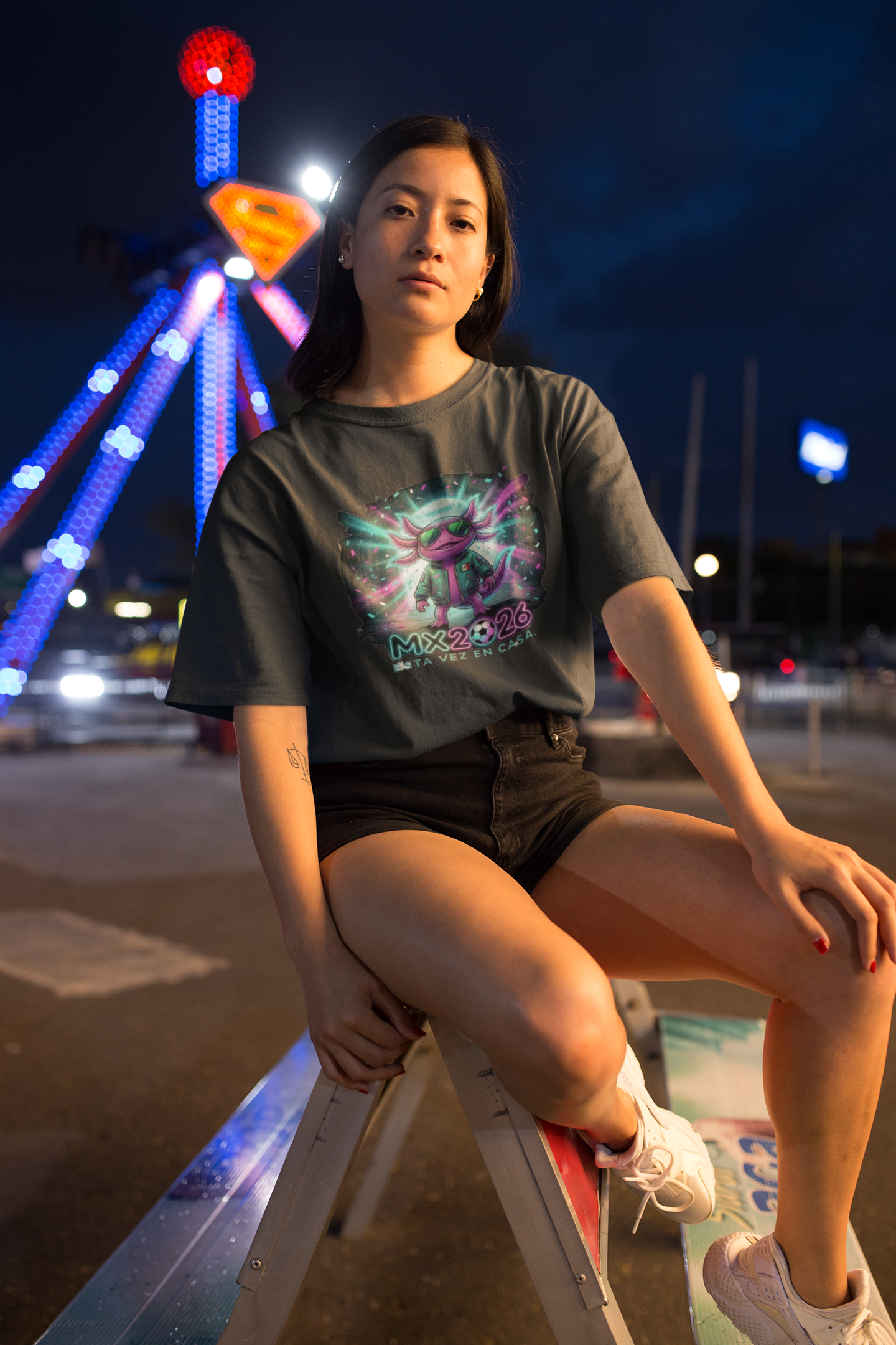 KROMA Playera Negra y Blanca— Ajolote Estadio | Cyber-México Streetwear